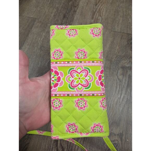 Stephanie Dawn Vintage Bright Neon Green Hot Pink Fabric Crossbody Purse Wallet - Picture 6 of 7